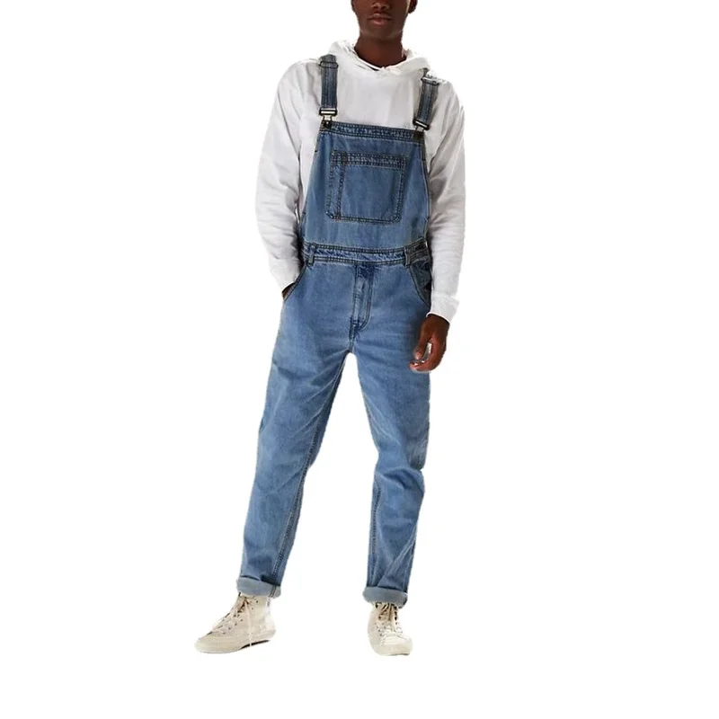 New Autumn Street Hipster Bibs High Waist Mens Jeans Full Length Denim Overalls Streetwear Men Jumpsuit Jeans