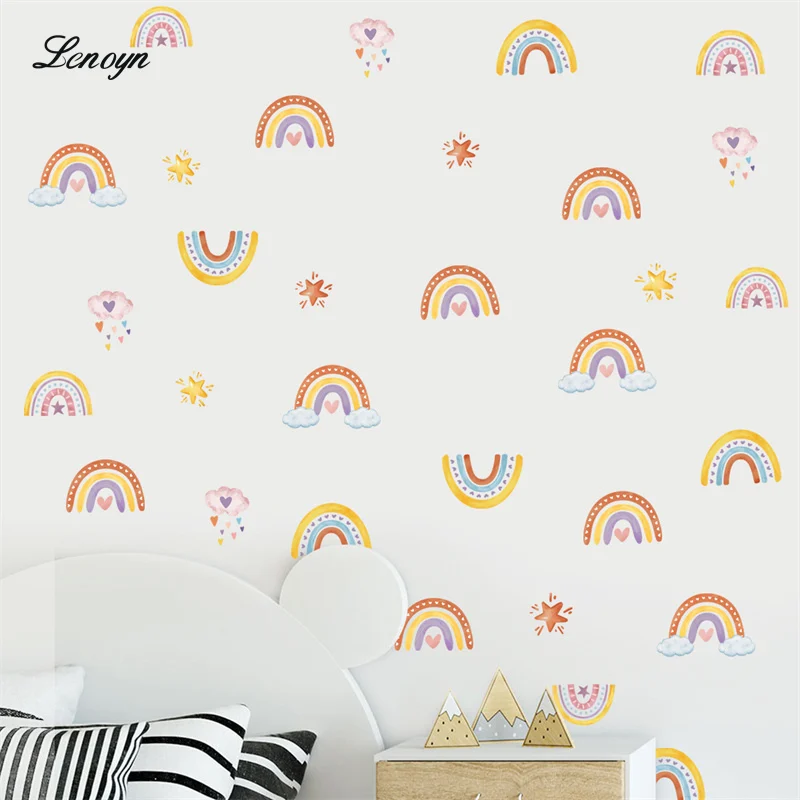 

Lenoyn Bohemian Rainbow Wall Stickers Room Decor Removable Vinyl Decals Cartoon Sticker for Kids room Baby Bedroom Decoration