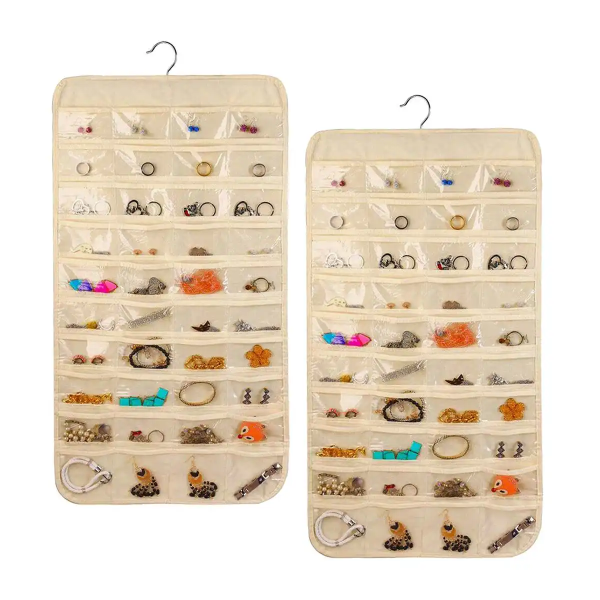 

80 Grid Transparent Hanging Jewelry Organizer Necklace Bracelet Earring Ring Display Storage Bag Jewelries Pouch Double Sided
