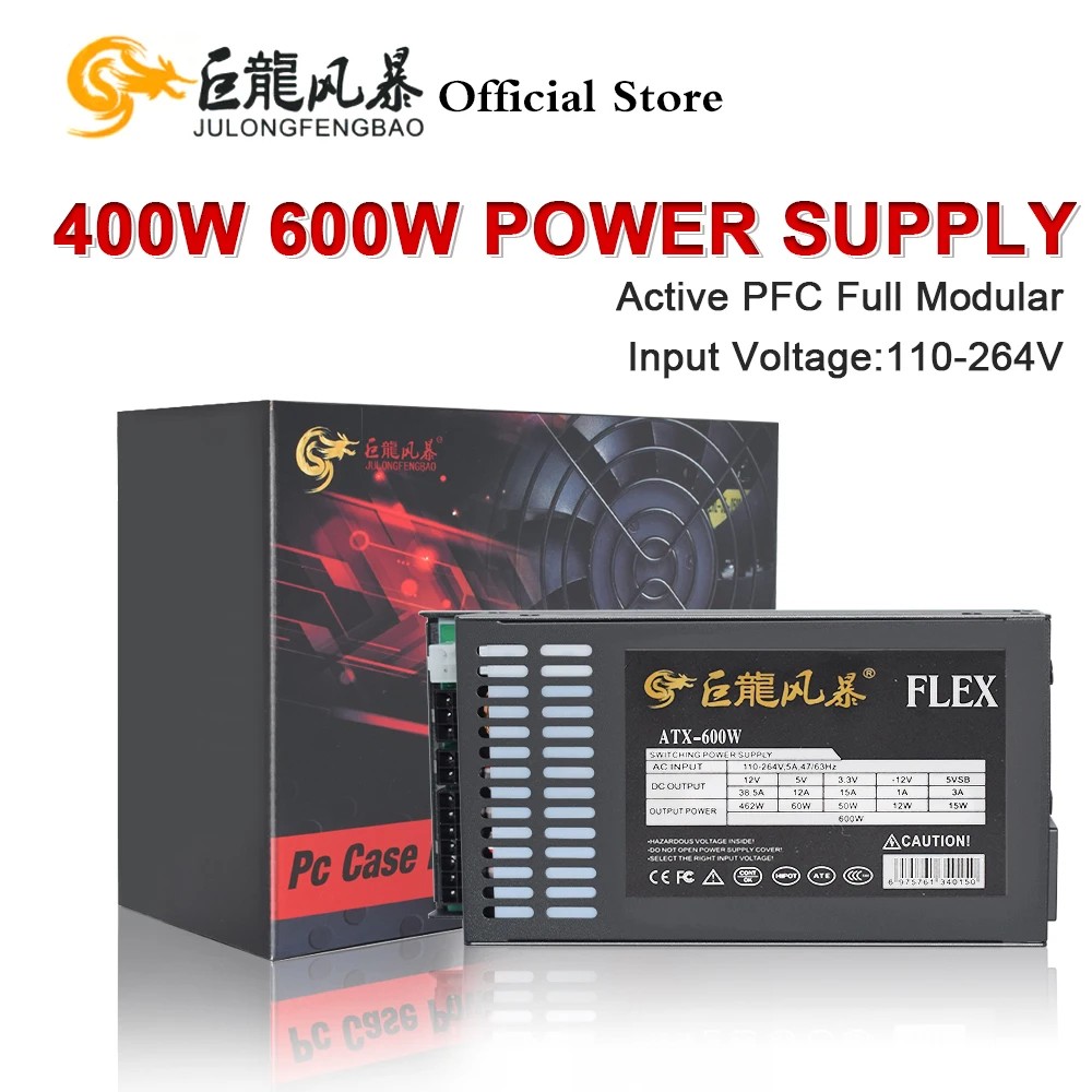 JULONGFENGBAO 400W 600W Full Modular PSU 110-264V 1U Mini Flex PC Power Supply For K39 A4 S3 G5 ITX Case Game Desktop ENP-7660B