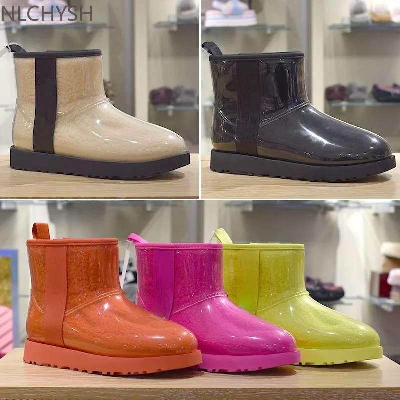 

2021 дизайнерские зимние мини ботинки ярких цветов Звездные одинаковые водонепроницаемые теплые ботинки модные прозрачные желейные ботильо...