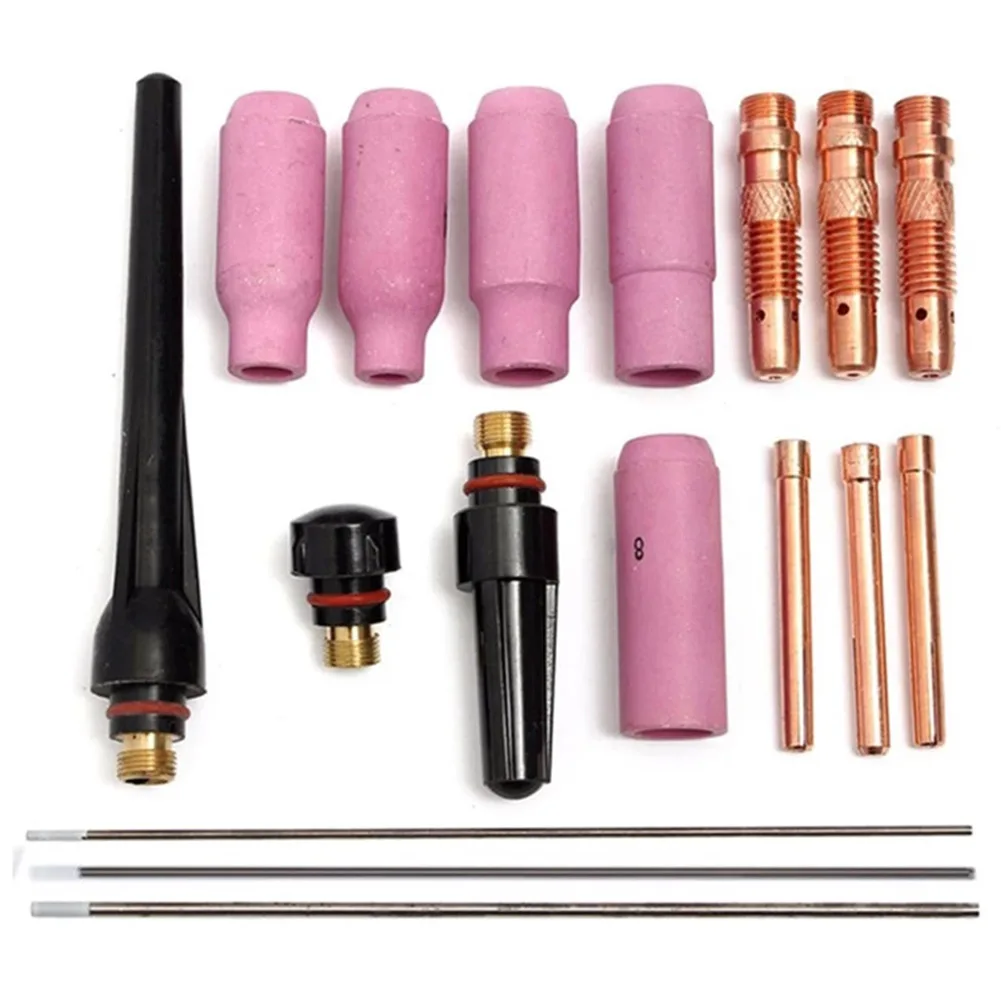 17 Pcs Welders Welding Torch Tig Accessories Gas Lenses Nozzles Kit For WP-17 WP-18 WP-26 Tig Welding Torch Welding Supplies