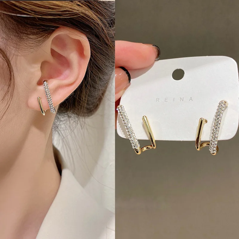 

Luxury Full Diamond Geometric Earrings Women's Simple Temperament S925 Silver Needle High-end Double Vertical Earrings