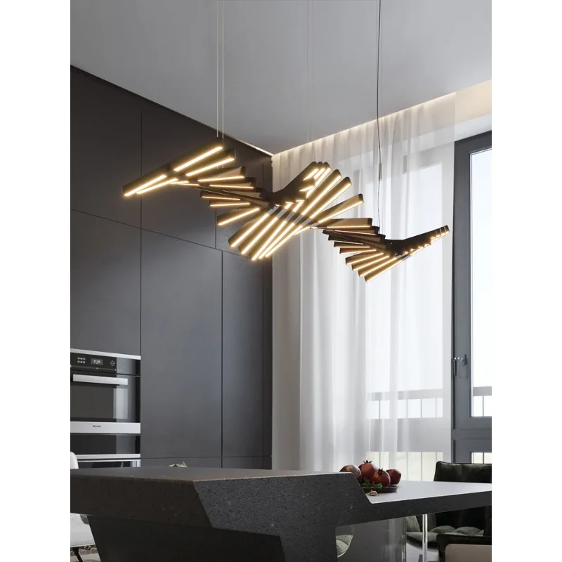 

Art Led Chandelier Pendant Lamp Light Room Decor Christmas Decoration Designer fishbone Nordic minimalist linear strip villa