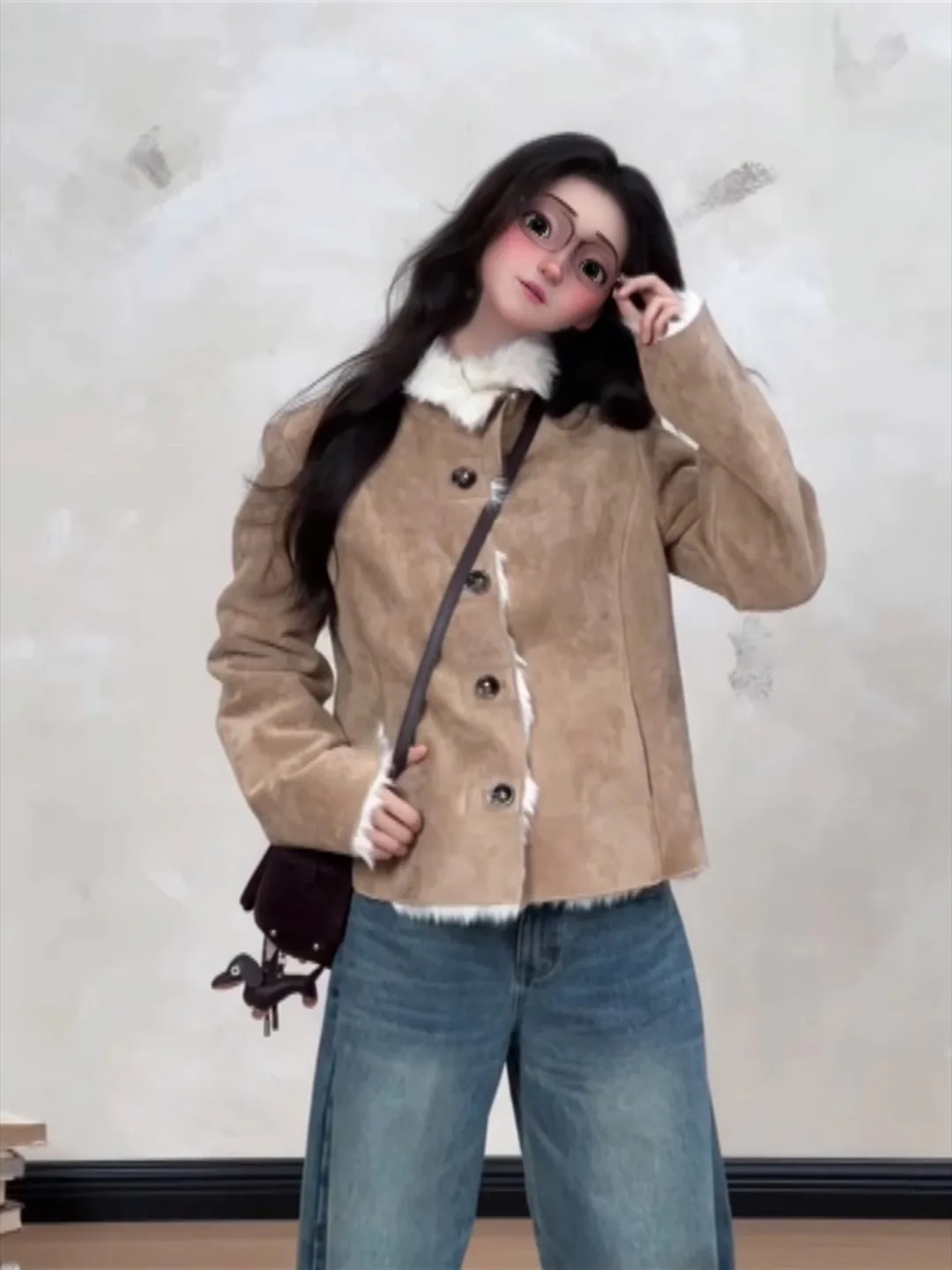 Женская плюшевая верхняя одежда цвета хаки в стиле ретро новинка зимы 2024 меховая