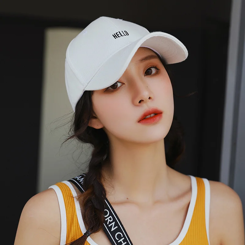 

[Hello]Solid color small letter female baseball cap simple sin Korean hardtop cap men's fashion