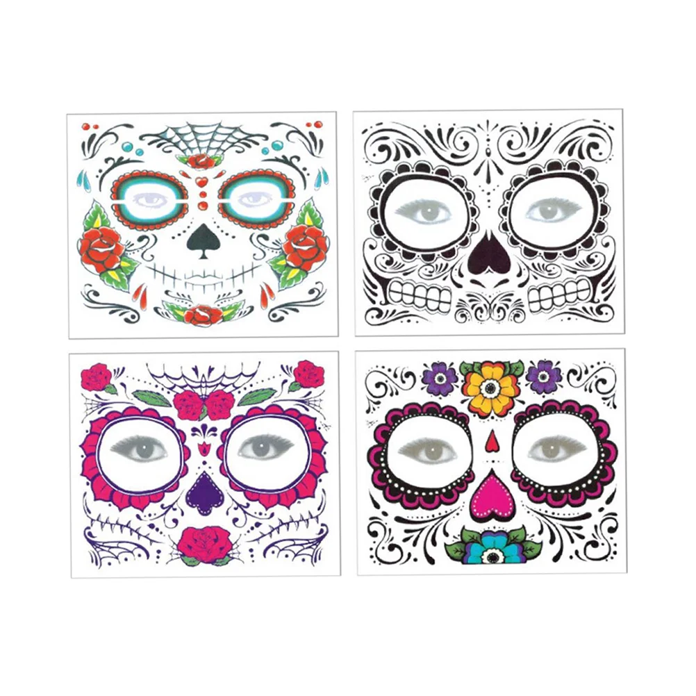 

Day of the Dead Tattoos, Red Roses Sugar Full Temporary Stickers Makeup for Party Favor Supplies