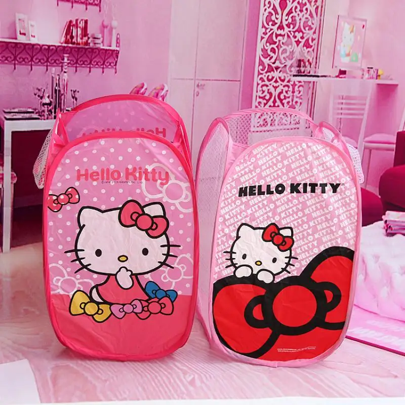 

Складная корзина Hello Kitty для грязной одежды, корзина для белья, Kawaii Sanrio Kt Cat, тканевая художественная домашняя искусственная декорация
