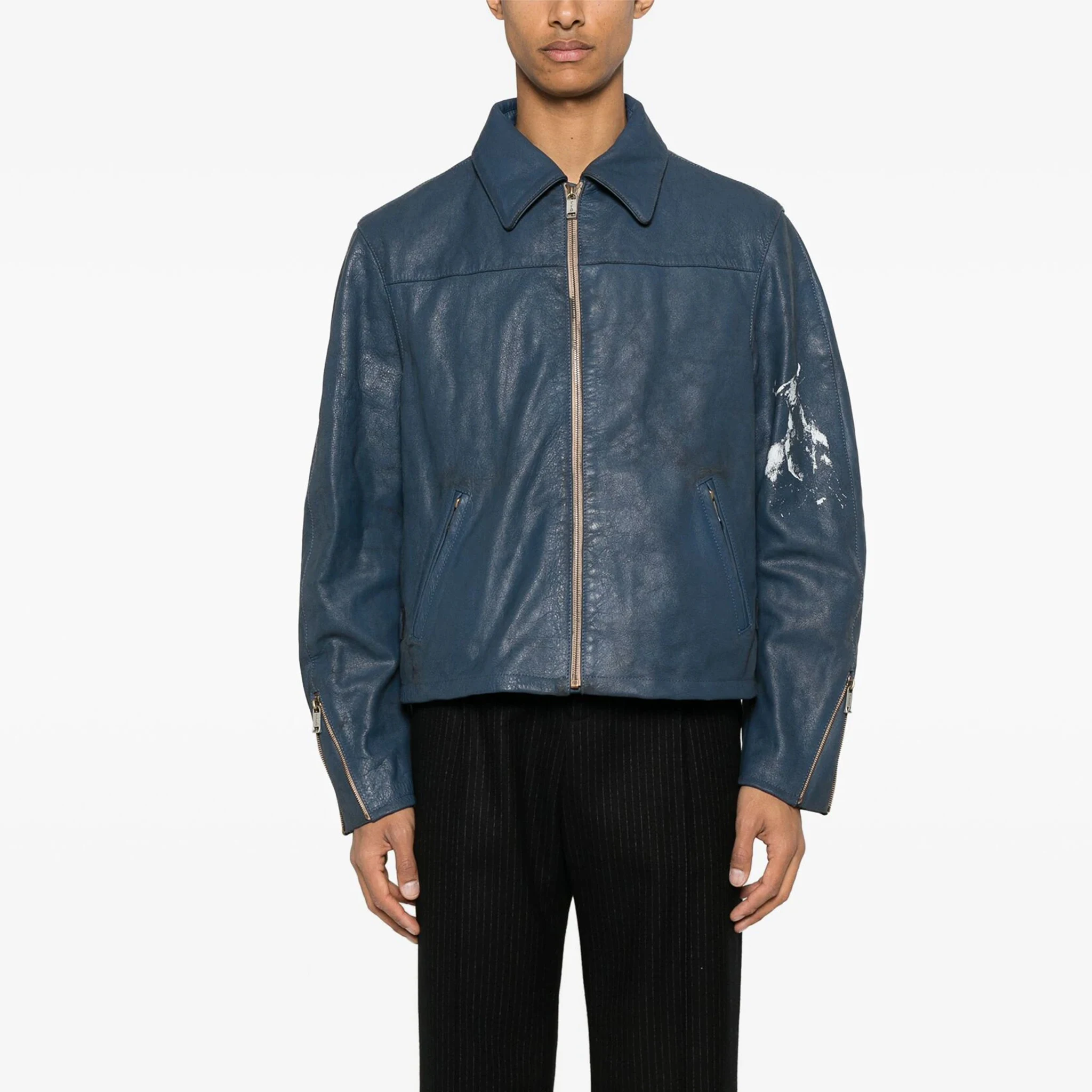 Мужская однотонная куртка NIGO из воловьей кожи на молнии с длинным рукавом и