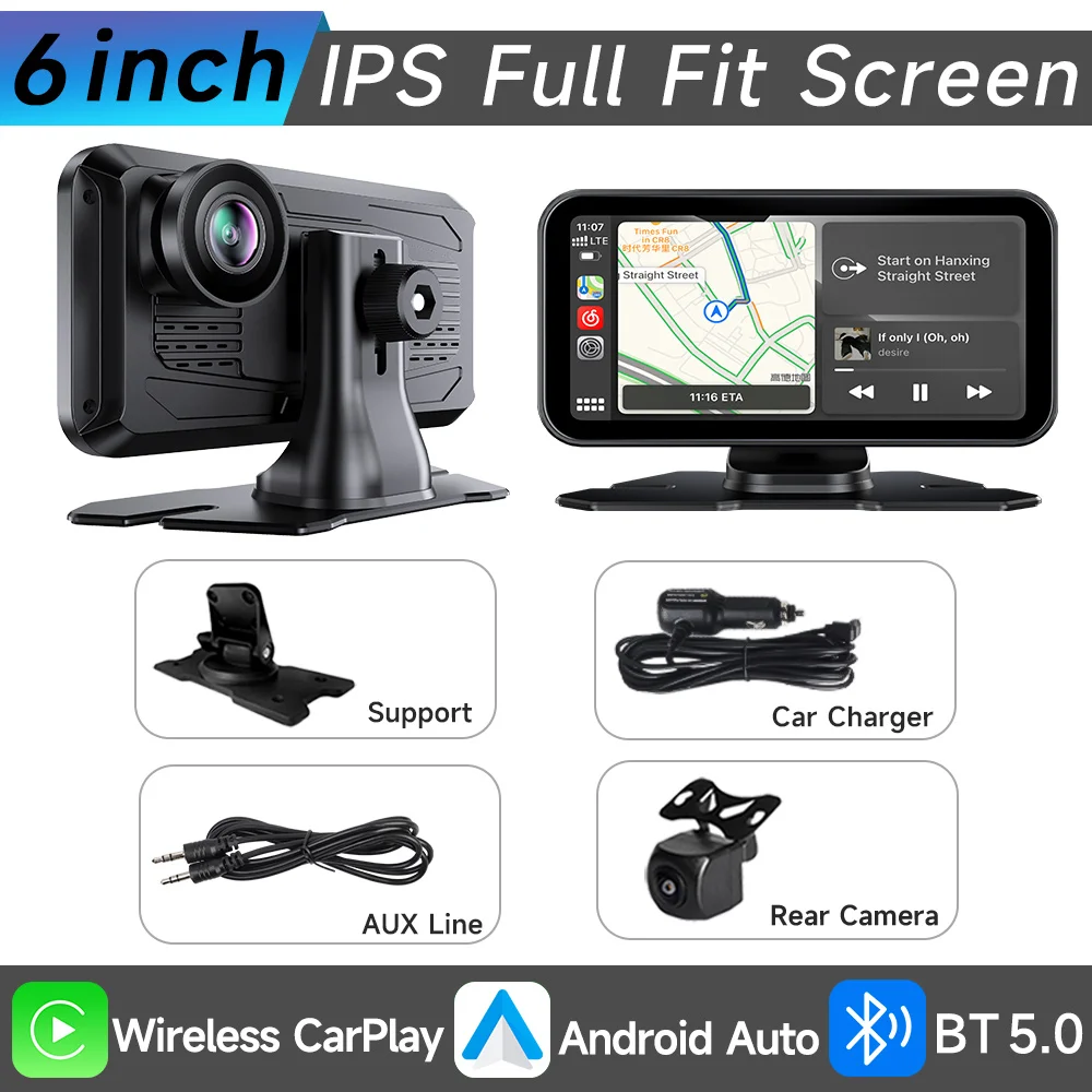 

JIUYIN 4K HD DVR 6-дюймовый универсальный автомобильный радиоприемник Мультимедийная навигация Беспроводной CarPlay Apple Android Авто Зеркальный музыкальный плеер