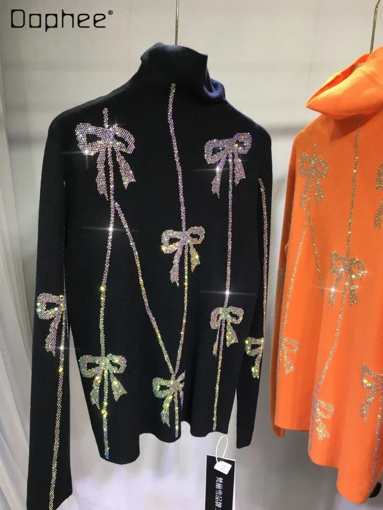 

Модный популярный женский свитер с длинным рукавом, сезон осень-зима 2023, свитер с воротником-хомутом и бантом, вязаная рубашка, Женский Топ