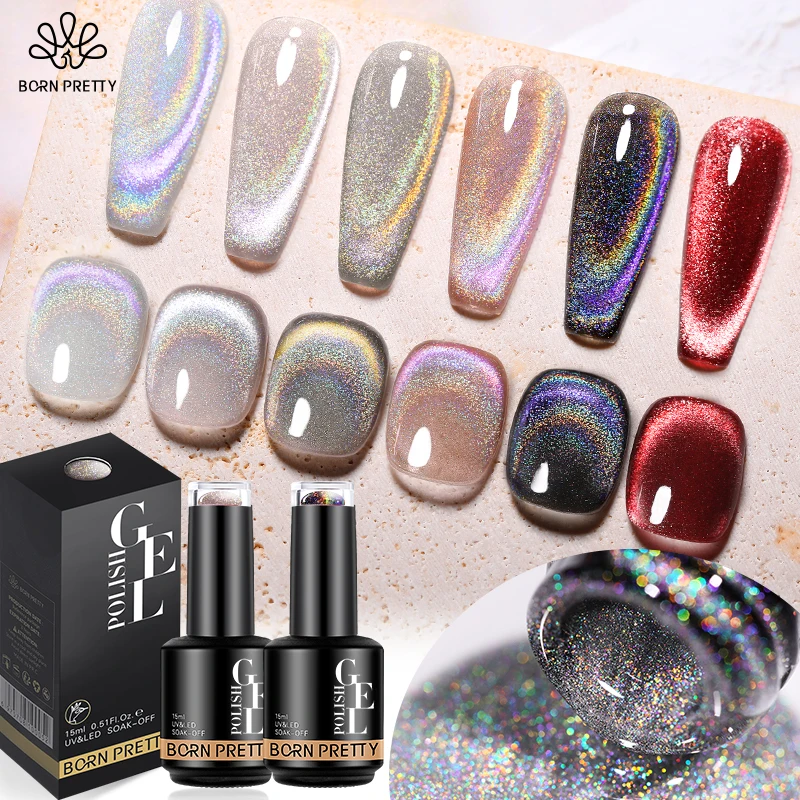 

BORN PRETTY 15ML Rainbow Glitter Cat Magnetic Nail Gel Polish Holographics Semi Permanent Soak Off Sparkling Nail Varnish