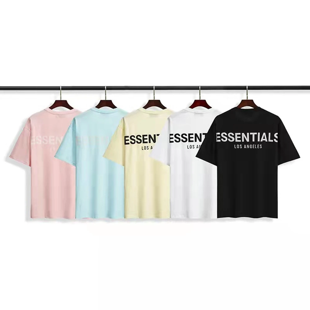 

Los Angeles T-Shirt Men And Women Couples 100% Cotton 3M Reflective Letter Print ESSENTIALS Round Neck Short Sleeve Wholesale