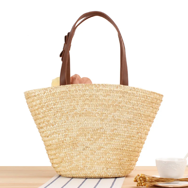 Bohemian Woven Rattan Straw Bags Fashion Flower Beach Bag Women Shoulder Bag Handbags and Purses Bali Travel Basket Woven Bags