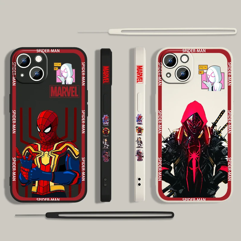 

Marvel Spiderman Peter Parker Apple iPhone Case For 14 13 12 11 Pro Max Plus XS XR X 8 7 SE 2 3 Liquid Left Rope Color Cover