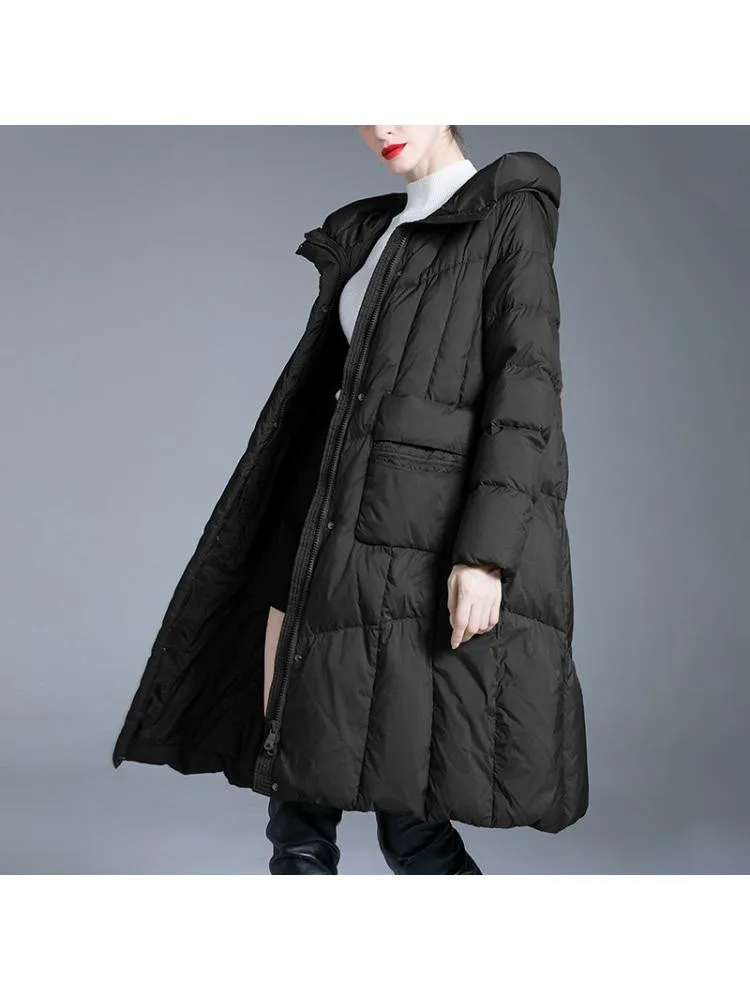 Europe Fashion Long Hooded Thicked 90 White Duck Down Coats Women's 2022 Winter New Loose Warmer Bread Cloth Jackets