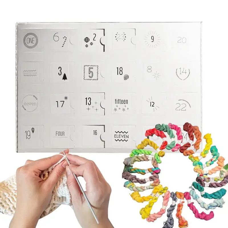 Адвент-календарь из пряжи на 2024 год вязаный крючком шерстяной 24-дневный