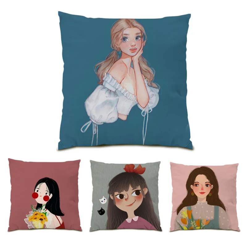 

High Quality Comfortable Home Decoration Retro Cushion Cover 45x45 Beautiful Figure Sofa Decorative Velvet Pillowcase Soft E0517