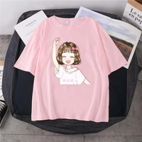 summer new refueling smiling girl print short sleeved daily simple casual t shirt pure cotton round neck unisex 14 color top
