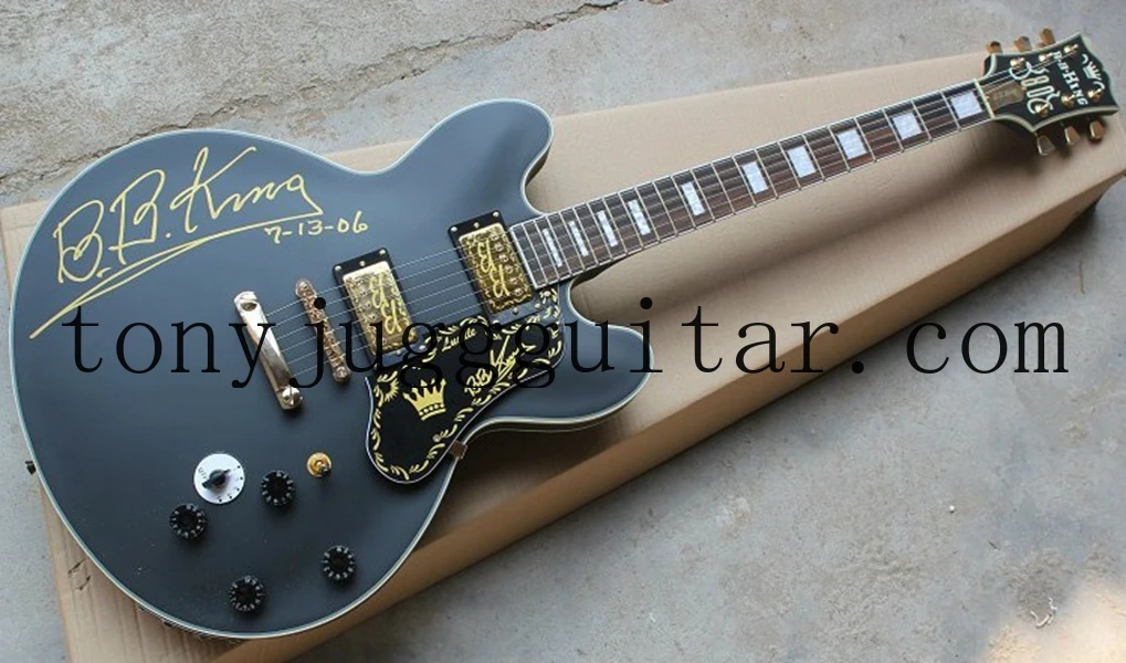 

80th Anniversary B.B King Lucille Matte Black Hollow Electric Guitar Double Output Jacks, 5 Way Speed Switch, Gold Hardware