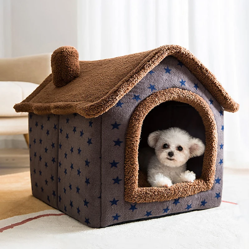 

Dog House Kennel Soft Pet Bed Tent Indoor Enclosed Warm Plush Sleeping Nest Basket with Removable Cushion Travel Dog Accessory