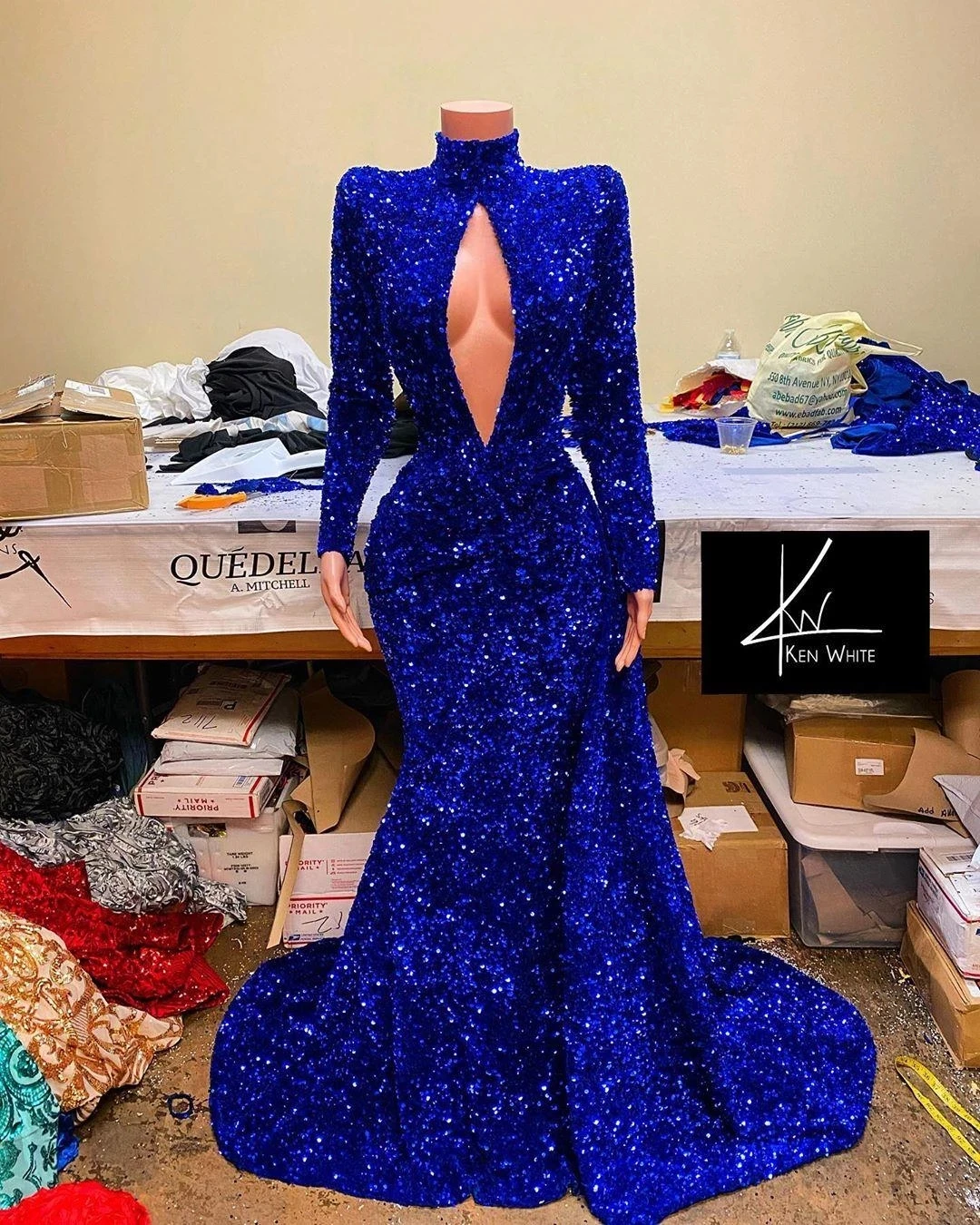 

High Neck Sparkly Sequins Arabic Mermaid Evening Dresses Long Sleeves Pageant Prom Party Gowns Foraml With Sweep Train Customize
