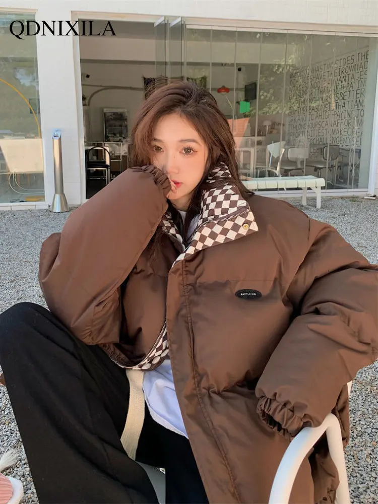 2022 Korean Fashion Winter Jacket Women, Loose BF Style Stand Collar Short Cotton And Thickened Demi-Season Jacket For Women