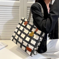 veryme luxury womens bag 2022 trend tote bag large capacity canvas travel shopping ladies plaid bear pendant shoulder handbags