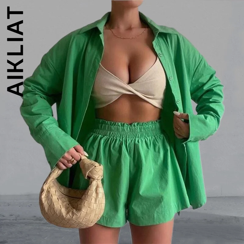 

Aikliat New Women Set Soft Short Pants Elegant Stylish Cotton Two Piece Sets Elegant Party Sportswear Slim Female Tracksuit Set