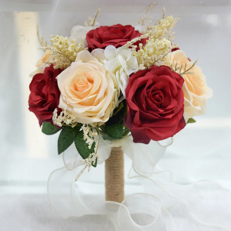 

Wedding Bridal Bouquet Handmade Artificial Rose Bridesmaid Holding Flowers for Party Home Table Decor