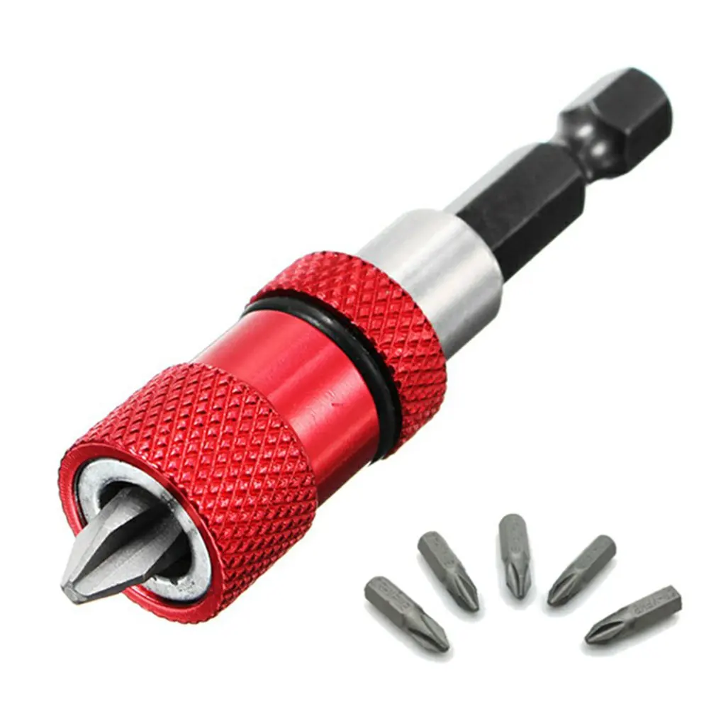 

1/4 6.35 Hexagon Handle Magnetic Drill Bit Screwdriver Holder Bit Extension 60mm Red With 5 PH2 Bit Shank Screw Bit