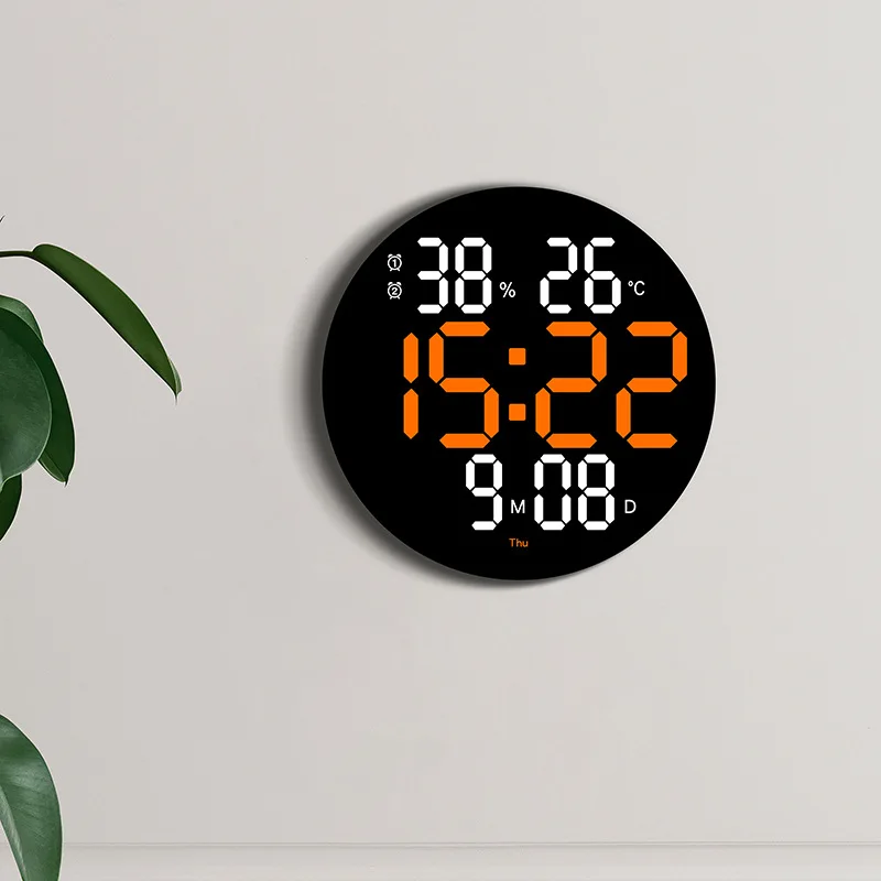 

Multifunctional 10 Inch LED Round Large Screen Digital Living Room Wall Clock Silent Time Week Date Temperature Electronic Clock