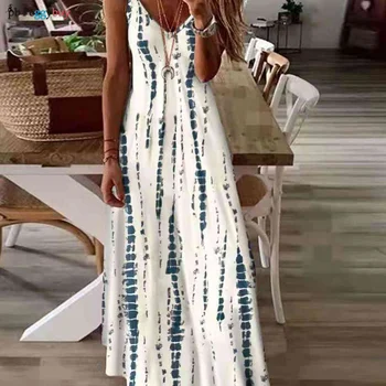 Sexy Women Long Dresses Large Swing Bohemian Sling Dress Printing Temperament Simple Loose Seaside Holiday  Female Streetwear 1