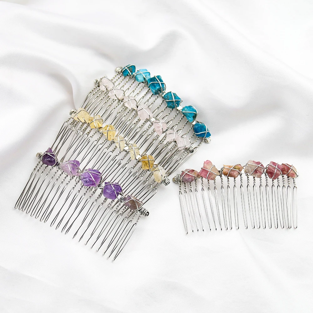

Natural Crystal Hair Jewelry Wedding Bridal Amethysts Quartz Stone Hair Tools Tuck Comb Headband French Clip Accessories