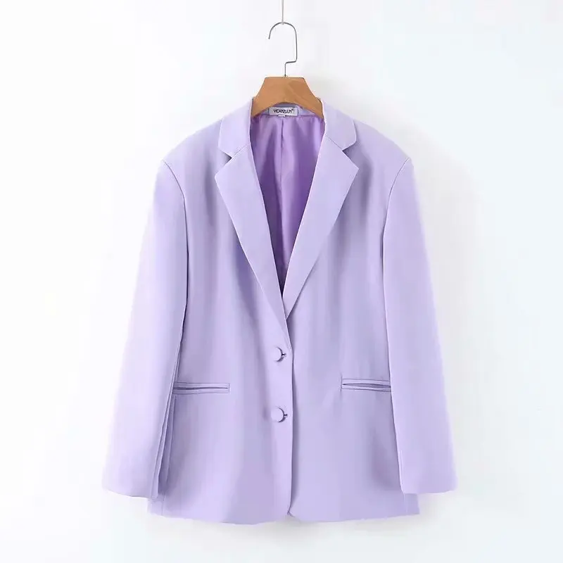 INS Purple Chic Blazer Suit Women Simple All Match Loose Casual Blazer New Office Lady Solid Colors Single Breasted Commute Suit