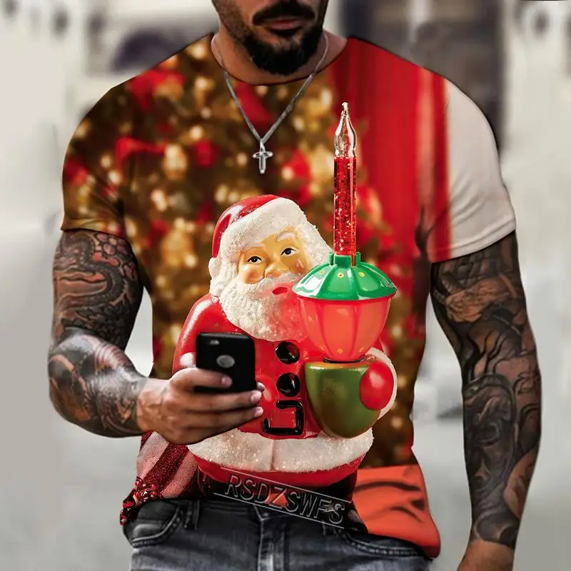 

Мужская футболка с 3d принтом, костюм Санта Клауса, Рождественская елка, снеговик, атмосфера, Рождественская Одежда большого размера 2023