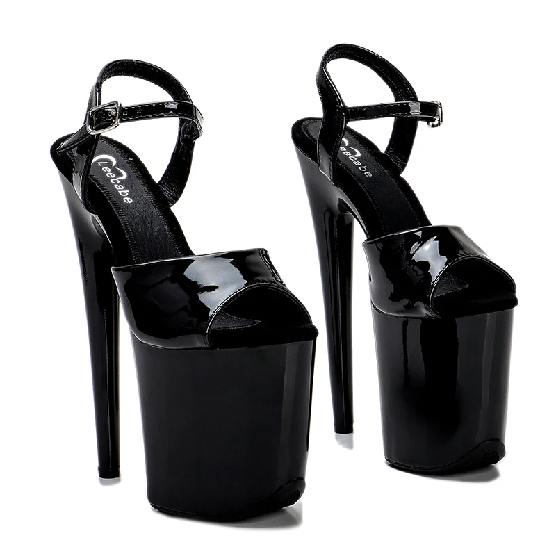 Leecabe   New Black style high heel sandals 20cm sexy model shoes pole dancing Sandal shoes