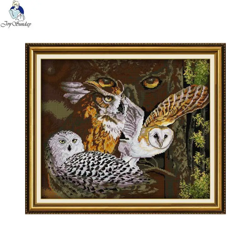 Owl Animal Pattern Cross Stitch Aida 14CT 11CT Count Canvas Print Fabric Needle Thread Embroidery Set DIY Hand Sewing Home Decor