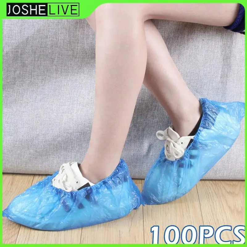 

Household Shoe Cover Plastic Mud-proof Disposable Shoe Covers Blue Household Accessories Cleaning Shoe Cover Thickened 100pcs