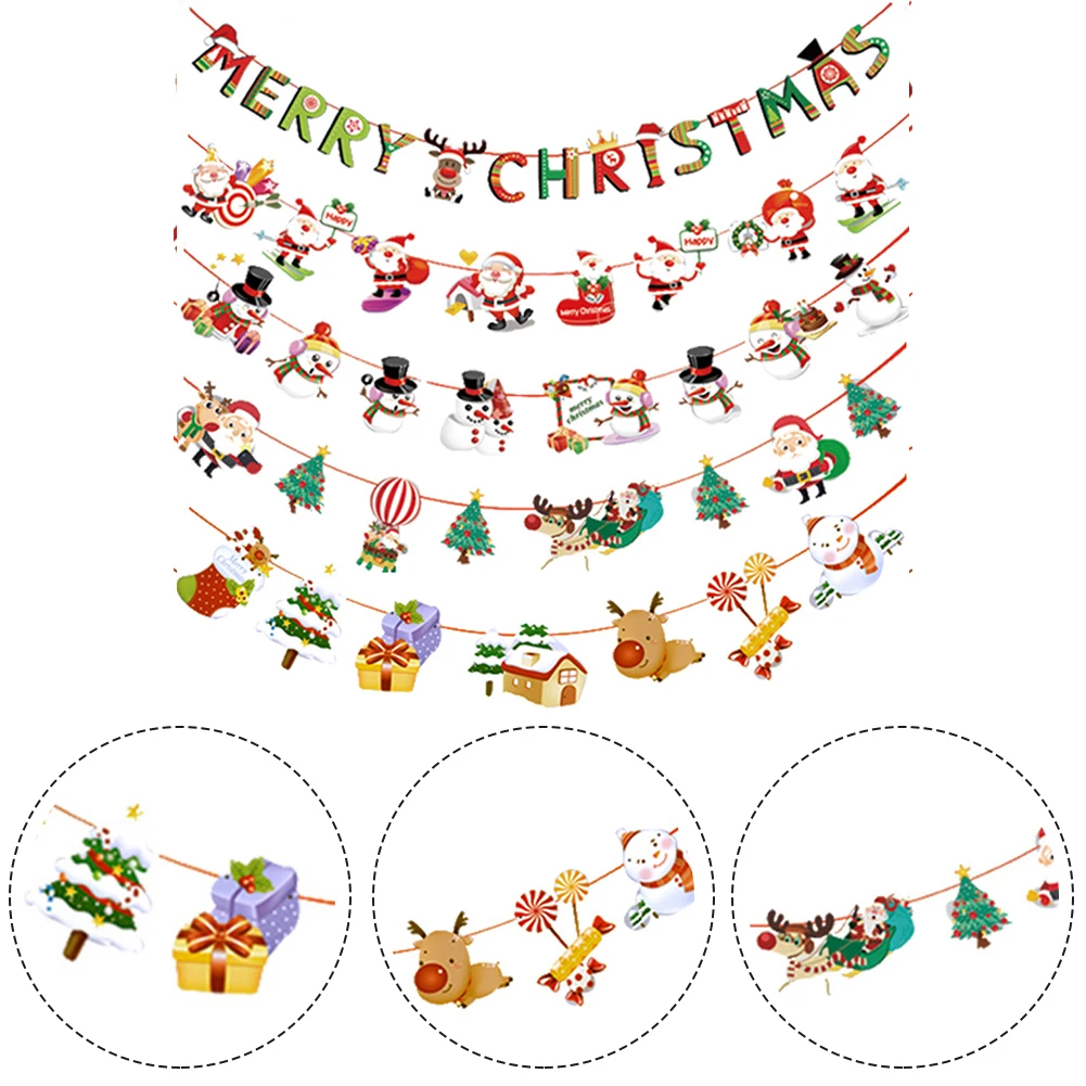

5Set Merry Christmas Banner Banner Hanging Xmas Decoration 2.8m DIY Decorations For Home Hotel Market Christmas Tree Decoration