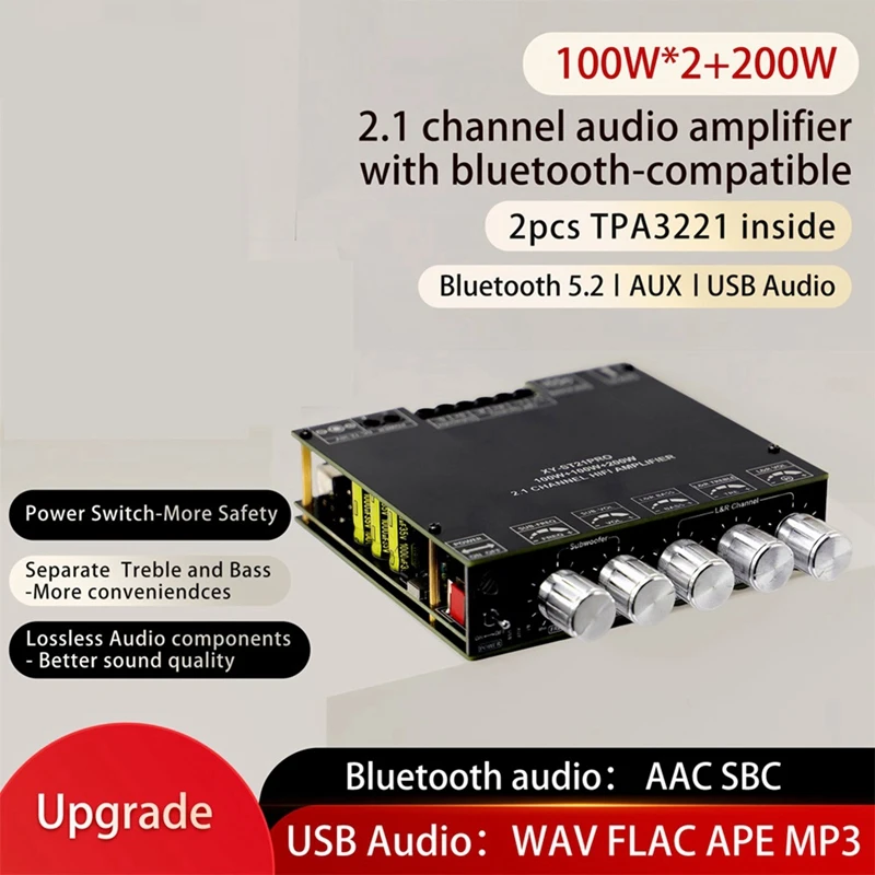 XY-ST21PRO 2 1-канальная плата цифрового усилителя Bluetooth 100 Втx2 + 200 Вт сабвуфера TPA3221