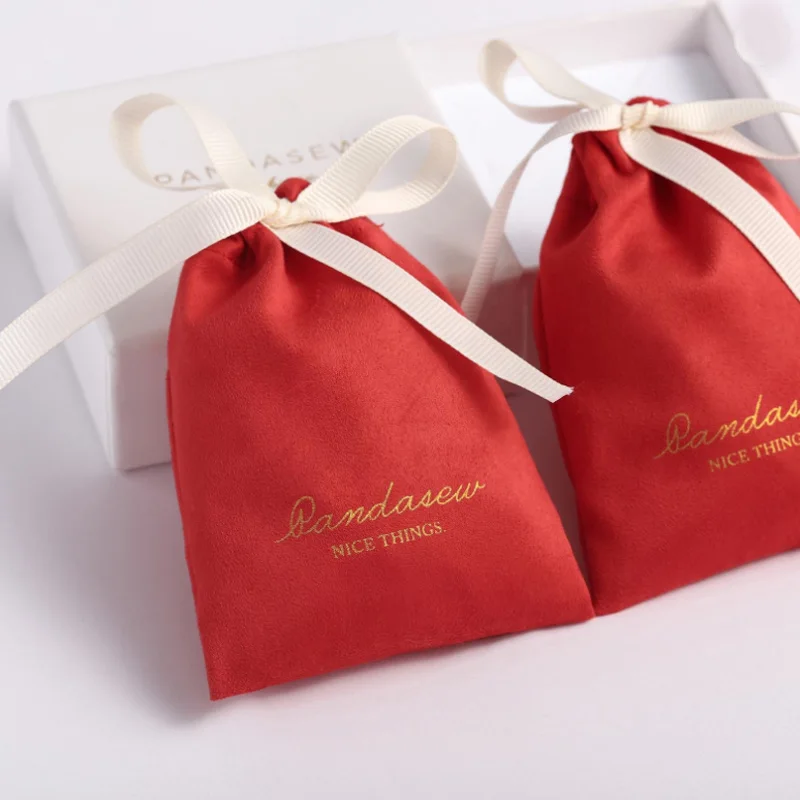 Red Flannel Gift Bags 7x9cm 9x12cm 10x15cm 13x17cm 18x30cm Eyelashes Hair Packaging Sack Jewelry Suede Drawstring Pouches