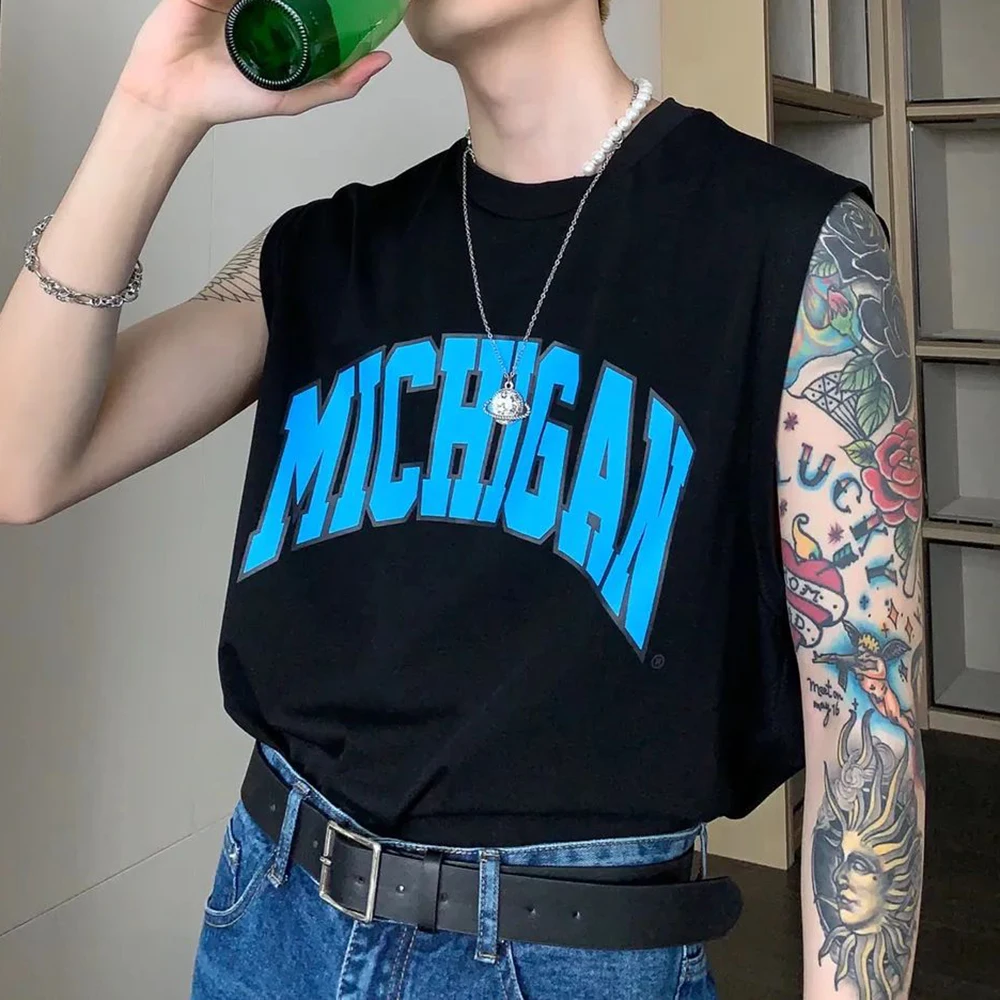 

Men's Summer Pure Cotton Men's Vest Letter Printing Y2K Casual Sweatshirt Hiphop Loose Outerwear Street Casual Sleeveless Top