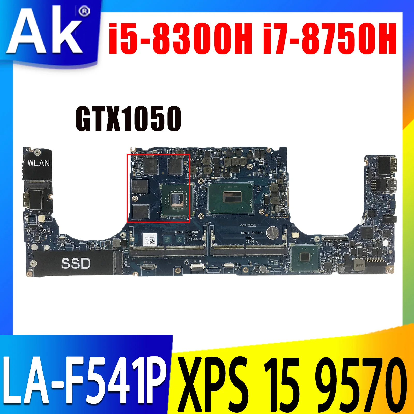 Для DELL XPS 15 9570, материнская плата для ноутбука, CN-0YYW9X с CN-0YWFR1 i7-8750H, CPU LA-F541P GTX1050 GPU