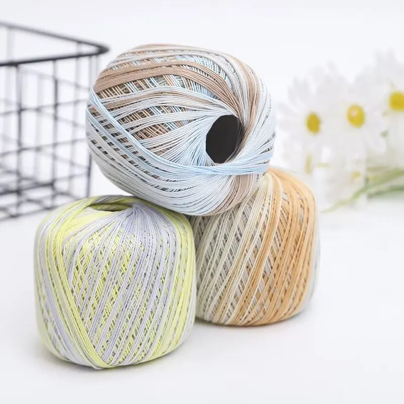 

6# 300M Long Dyed Silk Lace Yarn Handmade Crochet Thread 100%Egyptian Cotton Gradient Crochet Thread Handmade Weave Colored Wool