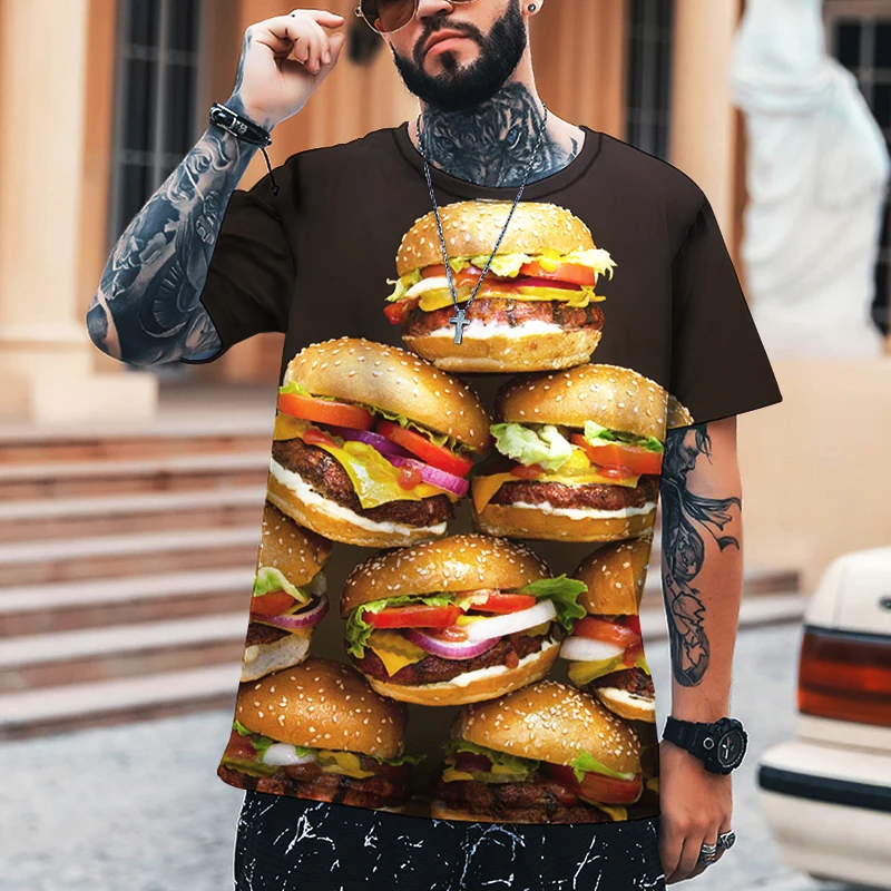 

2022 Men's Food Burger Beer Fried Chicken 3D Printing Printed O-Neck T-Shirt Clothing xx S-6XL