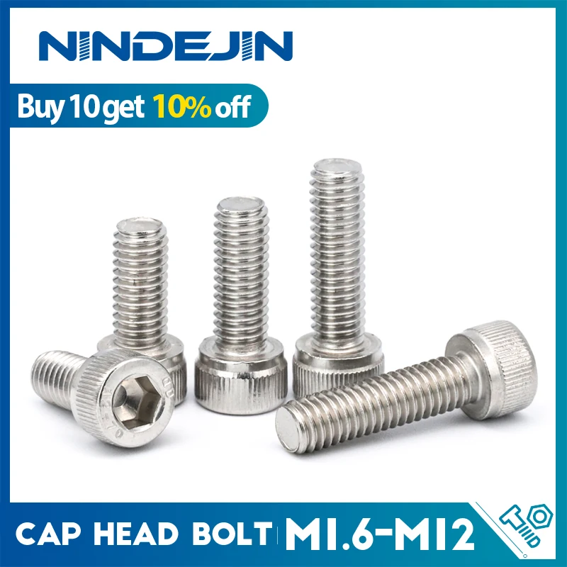 NINDEJIN Hexagon Hex Socket Cap Head Screw M1.6 M2 M2.5 M3 M4 M5 M6 M8 M10 Stainless Steel Allen Bolt DIN912 Hex Screw with Key