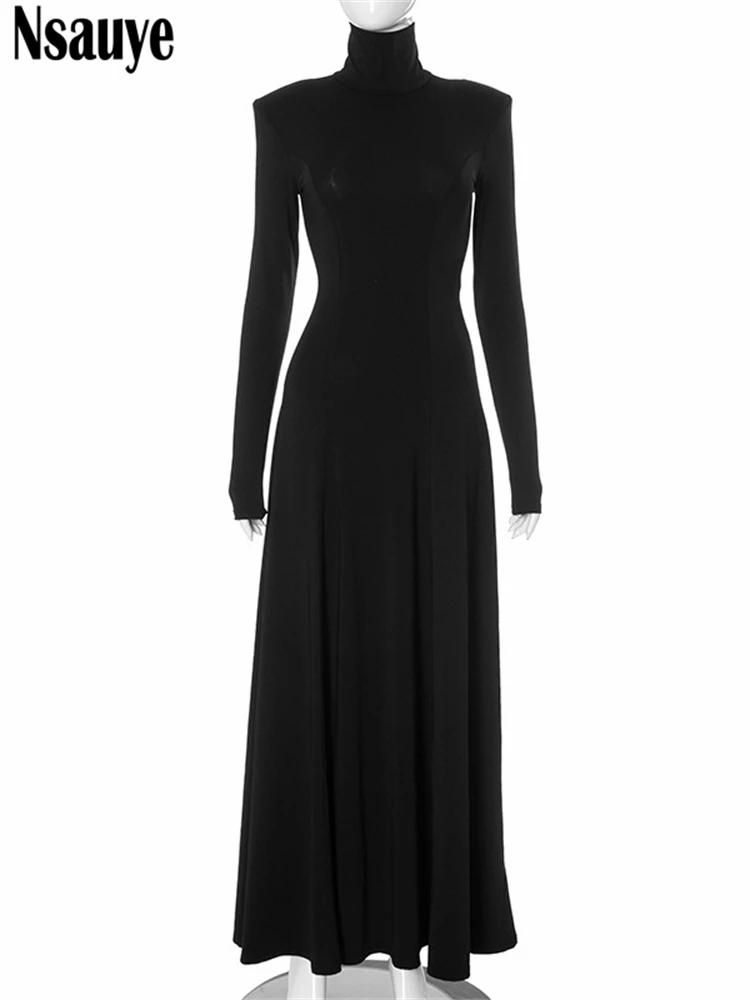 Nsauye Sexy Backless Women Pullover Turtleneck Chic Elegant Fashion Dress Evening Party Night Club Wrap Maxi 2024 Winter