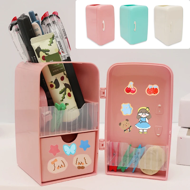 

Cute Large-capacity Desktop Makeup Brush Storage Box Creative Refrigerator Pen Holder Large Capacity Storage Kawaii Pen Case Box