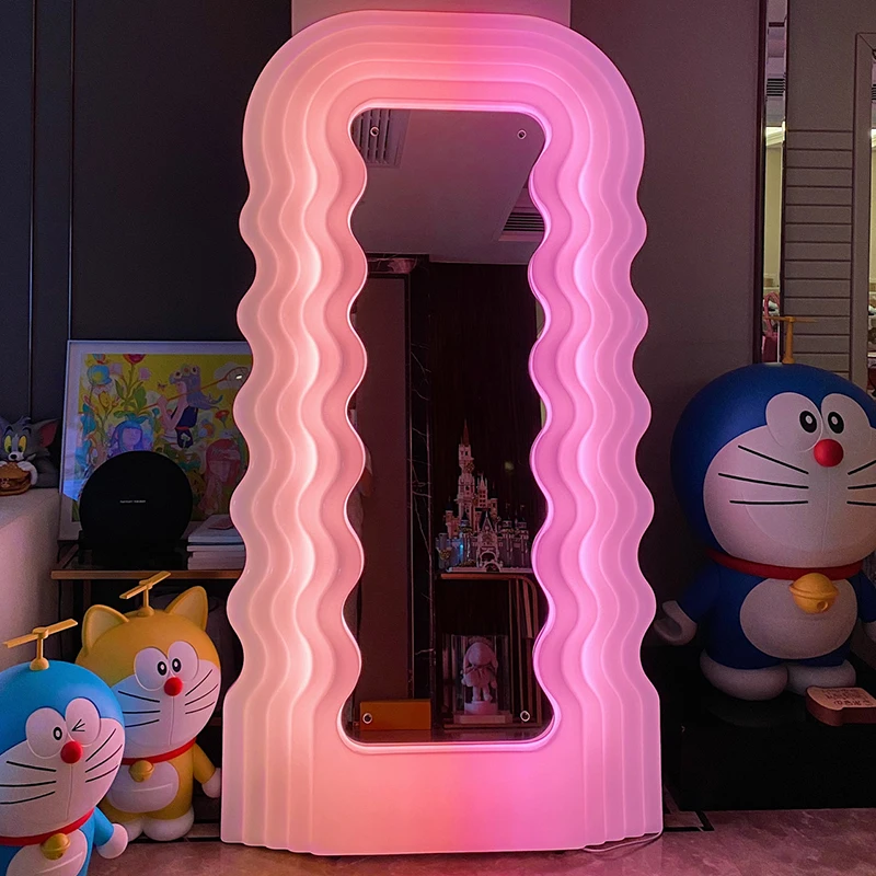 

Memphis Led Floor Mirror Floor Led Lighted Makeup Electric Irregular Hanging Wall Mirror Girls Espejo Cuerpo Entero Home Decor